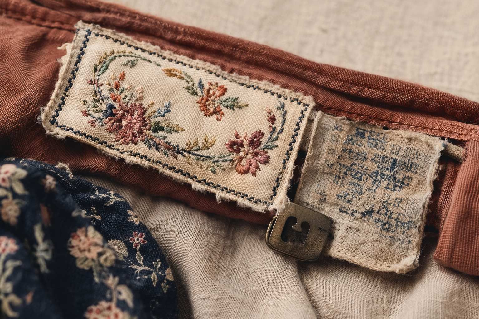 Macro d'étiquettes textile vintage en gros plan